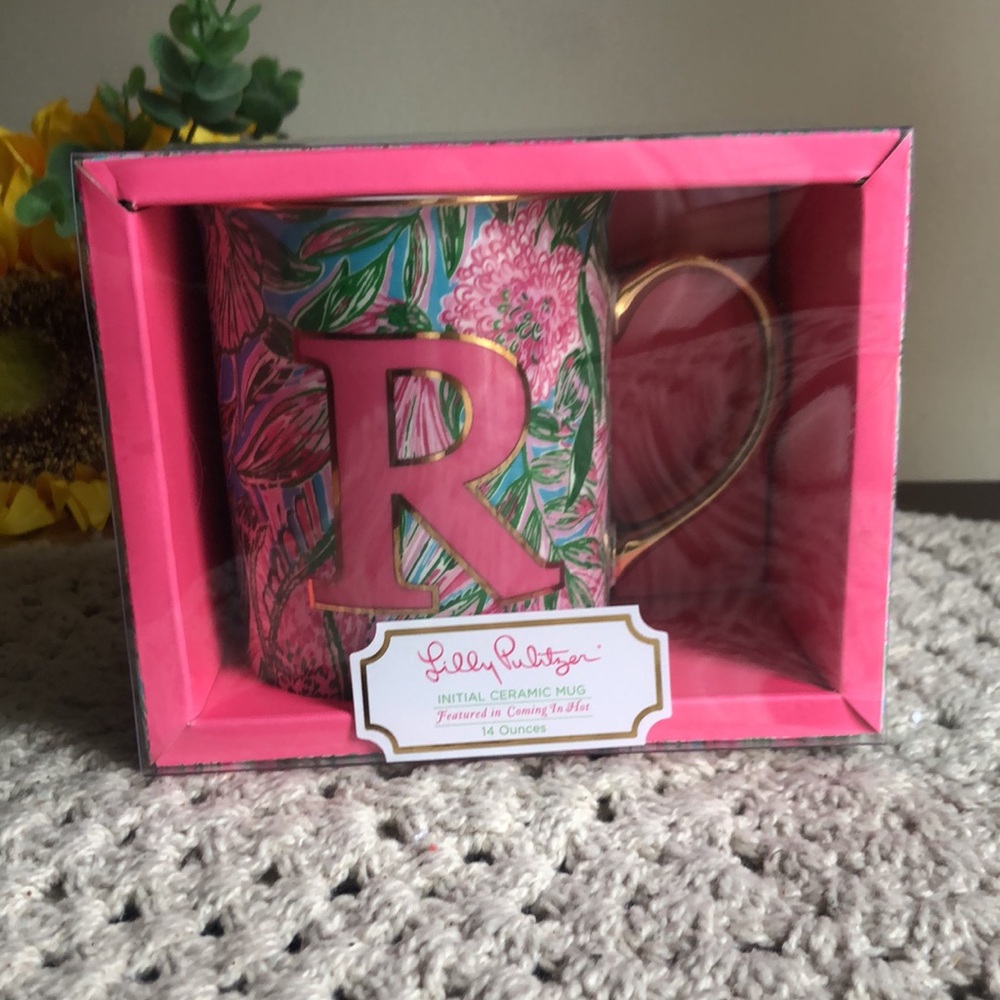 Lilly Pulitzer Pink and Gold Initial R Ceramic Mug - Picture 5 of 5